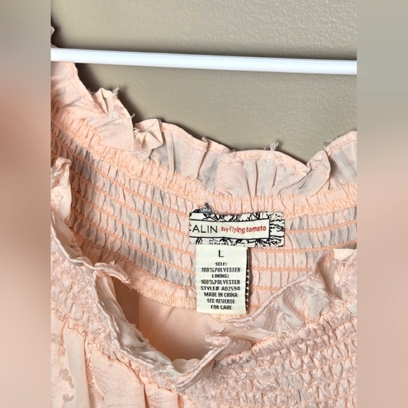 A. Calin Fyling Tomato Off Shoulder Boho Cottagecore Peasant Tiered Dress, Large - Picture 4 of 4